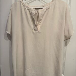 LOFT Tan Cream Tie Front Short Sleeve Blouse